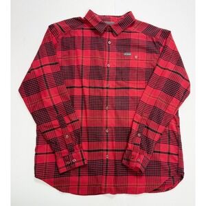 Columbia Mens Shirt Large Button Down Long Sleeve Lightweight Red Black Plaid